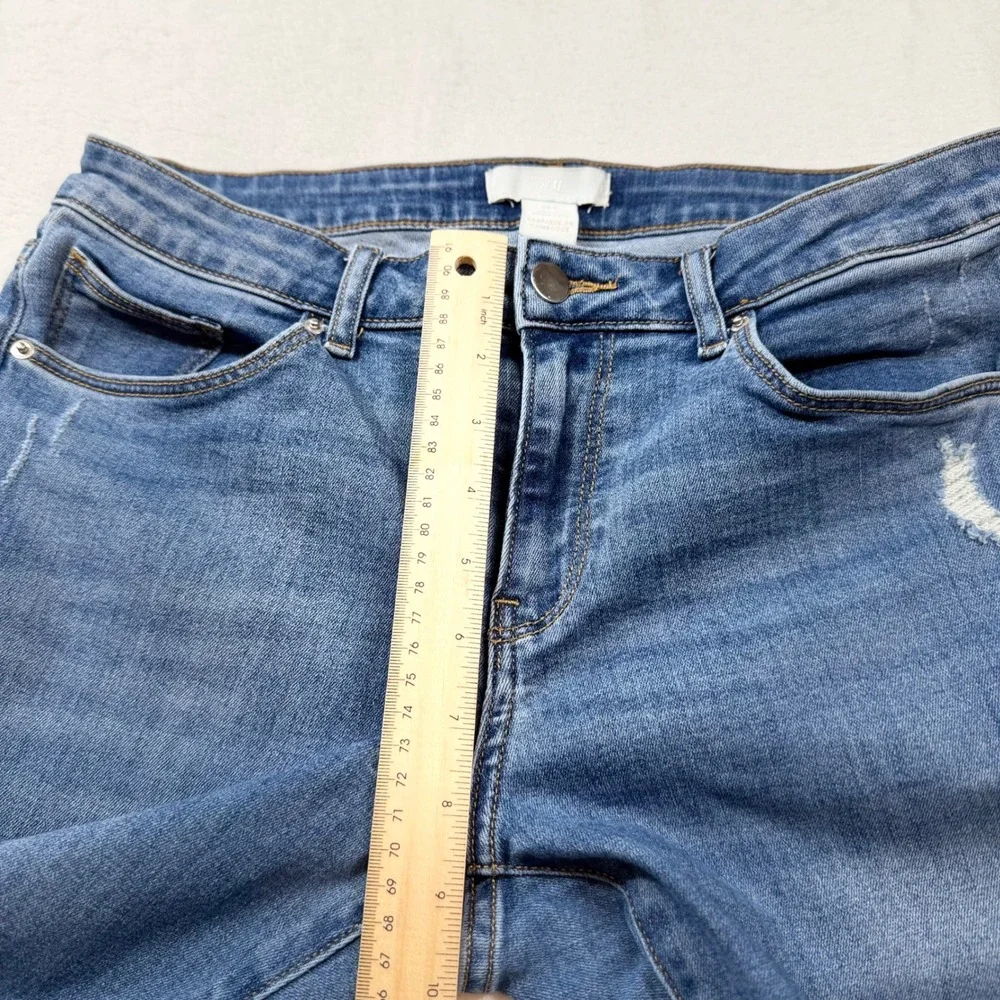 H&M Distressed Skinny Jeans Womens 8 Blue Good‎ Raw Hem Ripped Denim